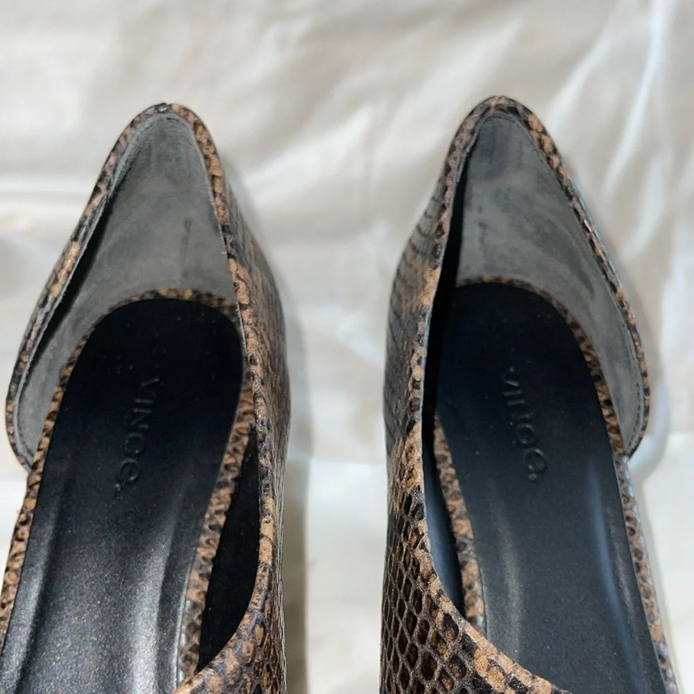 VINCE Percey Snakeskin Coffee Open Toe Heel